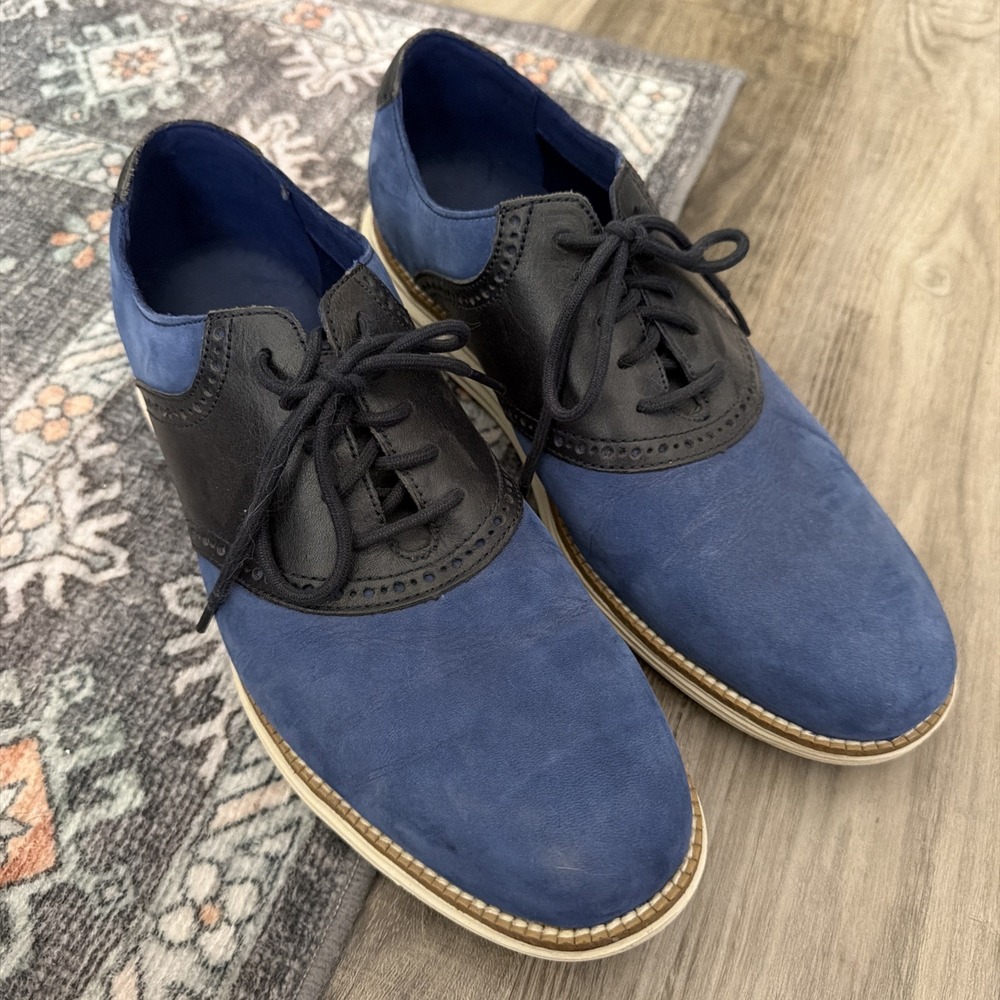 COLE HAAN Grand OS Saddle Oxford Dress Casual Shoes Mens 9 Blue Suede C24915